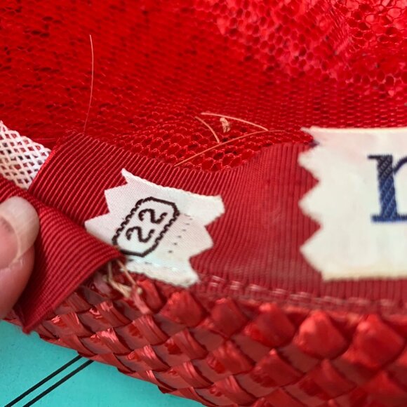 Vintage Neusteters Denver Red Straw Hat With Box size 22 Net lining w/Box Nice! - Picture 5 of 13